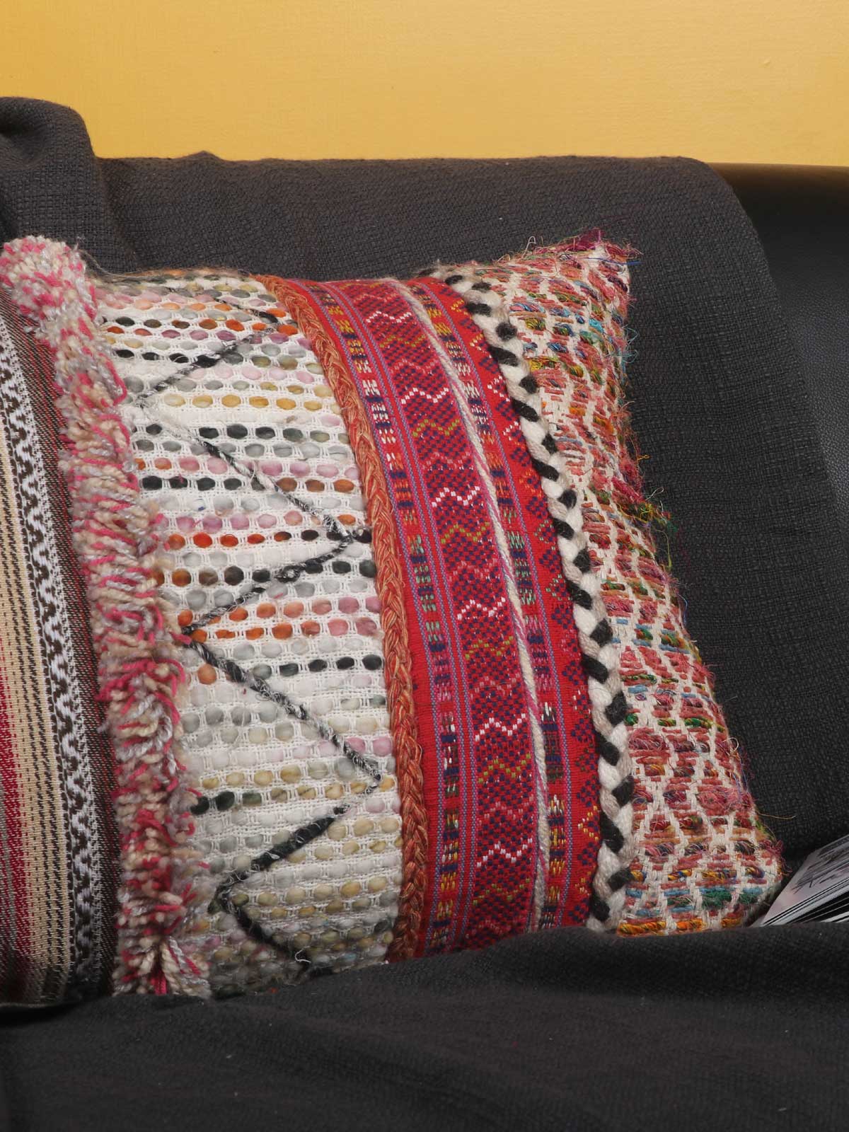 Tufted Woven Pillow Cover With Patchwork