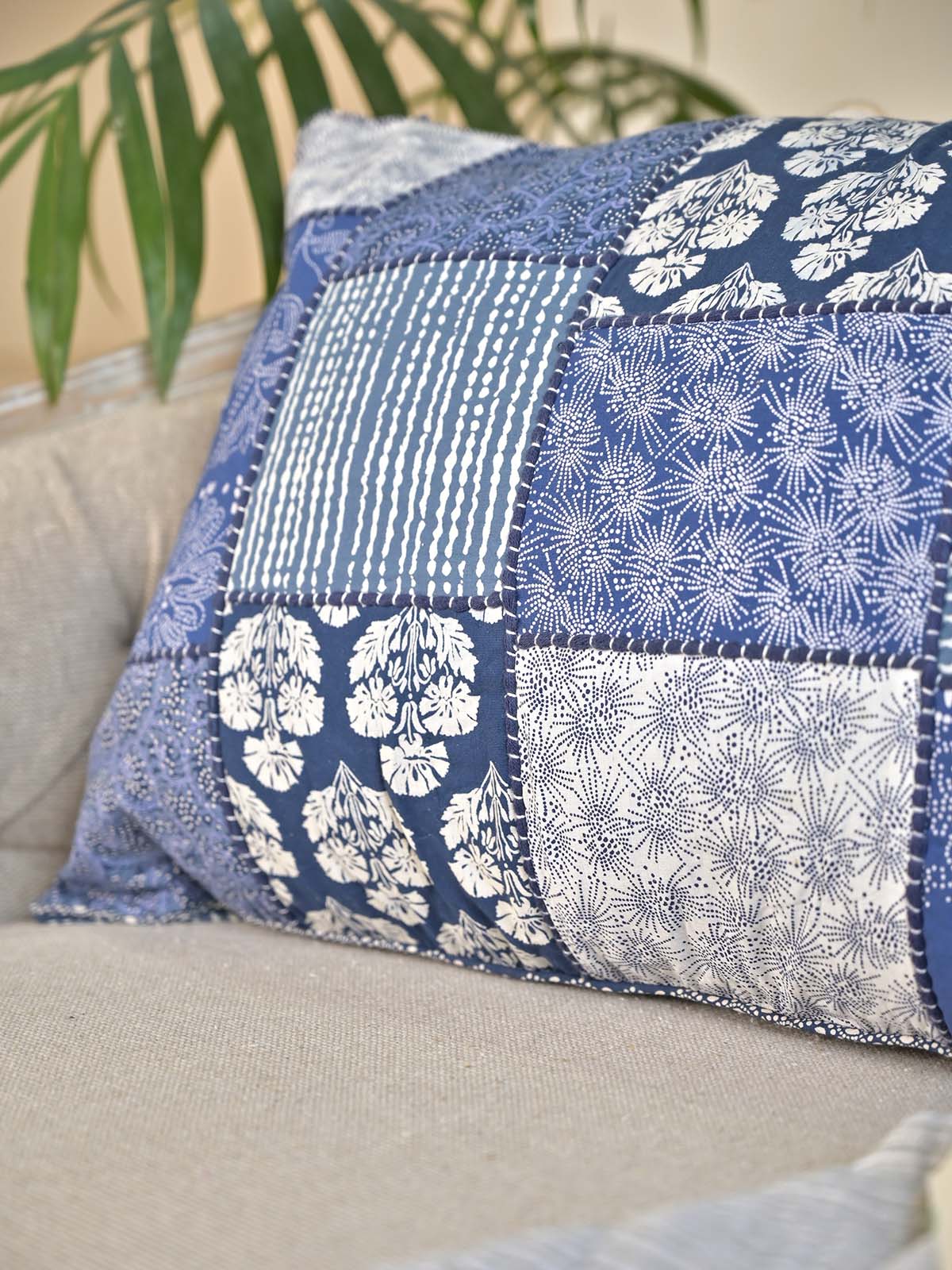 Denim Patchwork Floral Printed Pillow Cover