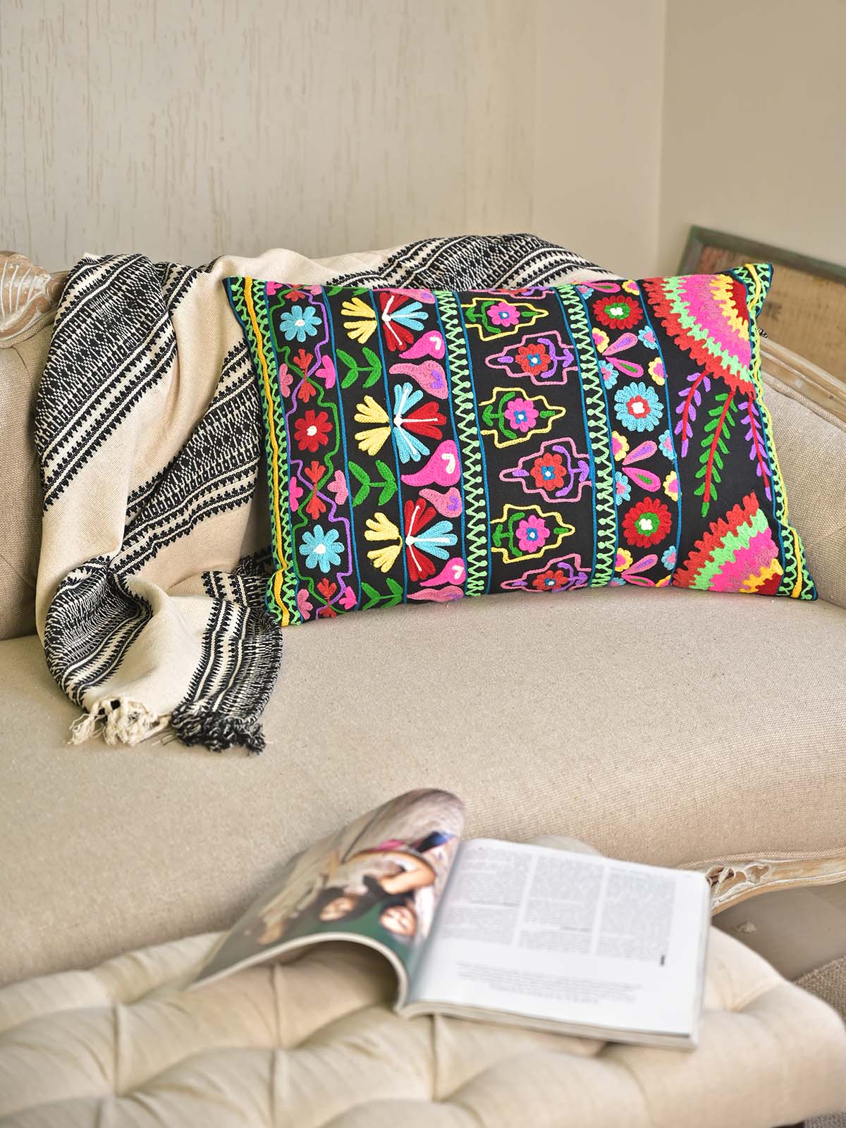 Floral Suzani Hand Embroidery Pillow Cover