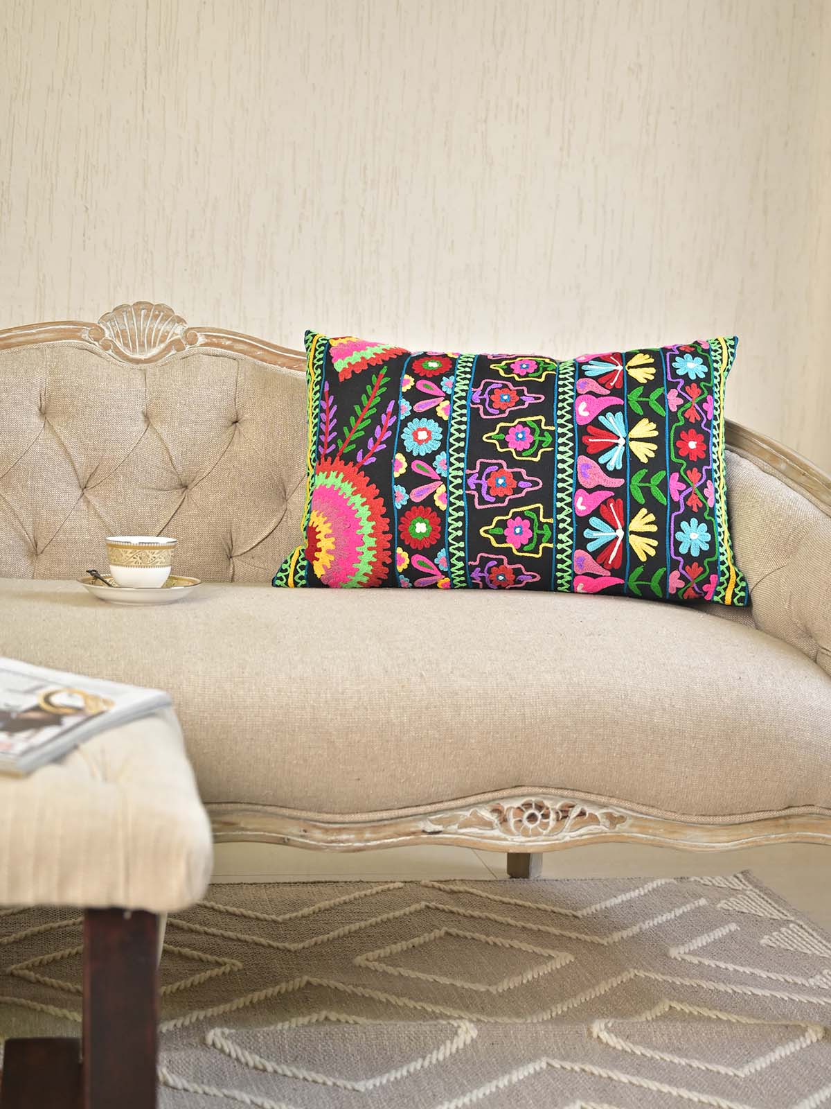 Floral Suzani Hand Embroidery Pillow Cover