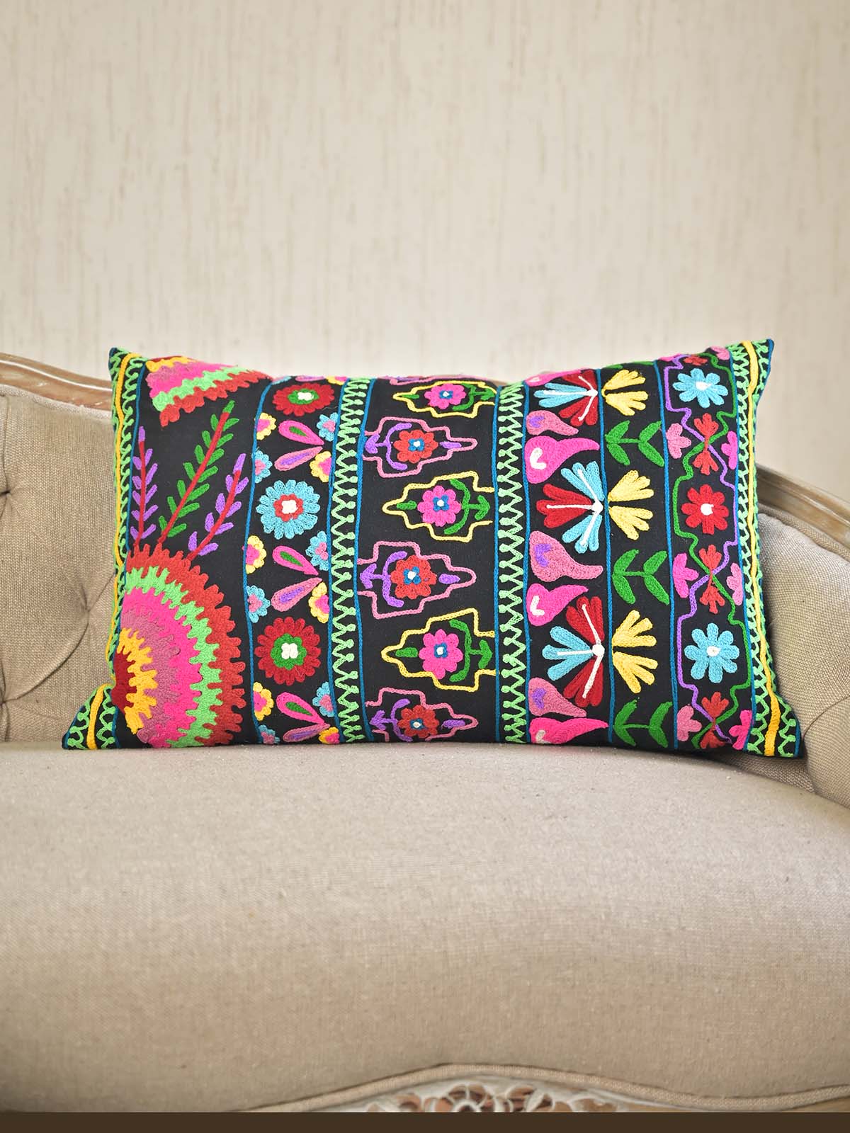 Floral Suzani Hand Embroidery Pillow Cover