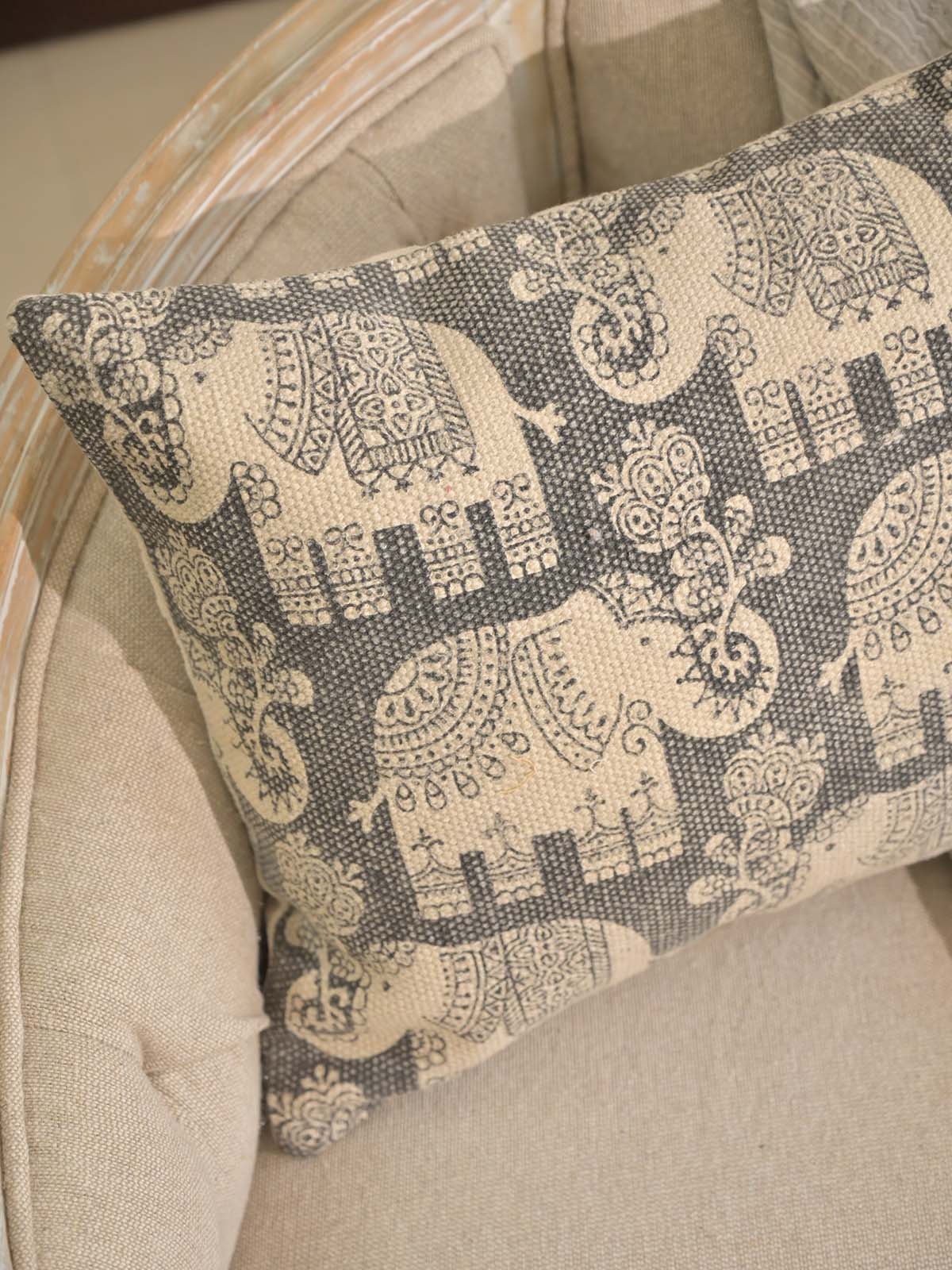 Elephant Block Print Pillow Cover - 16x24Inc