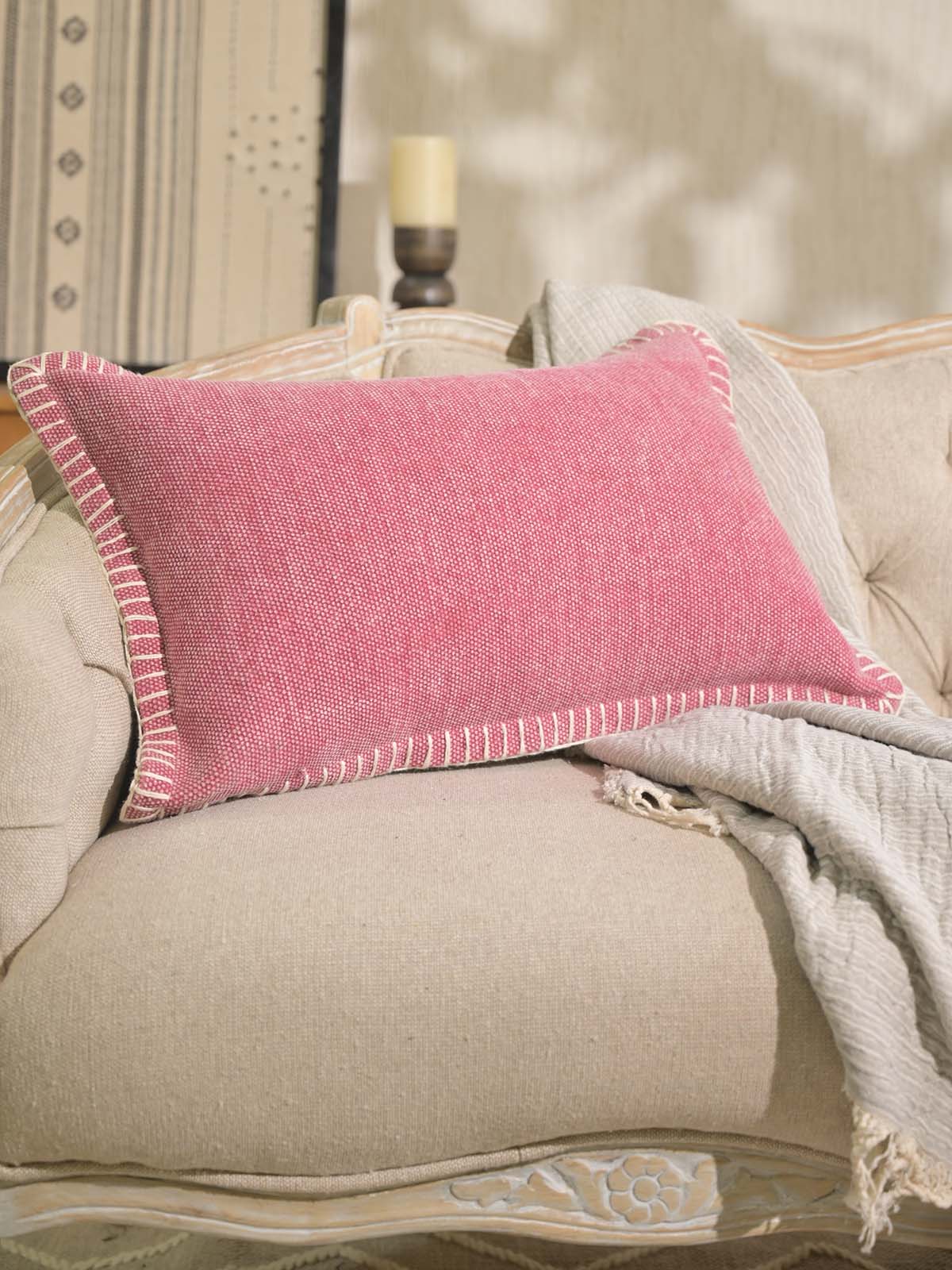 Light Pink Pillow Cover with Handwork