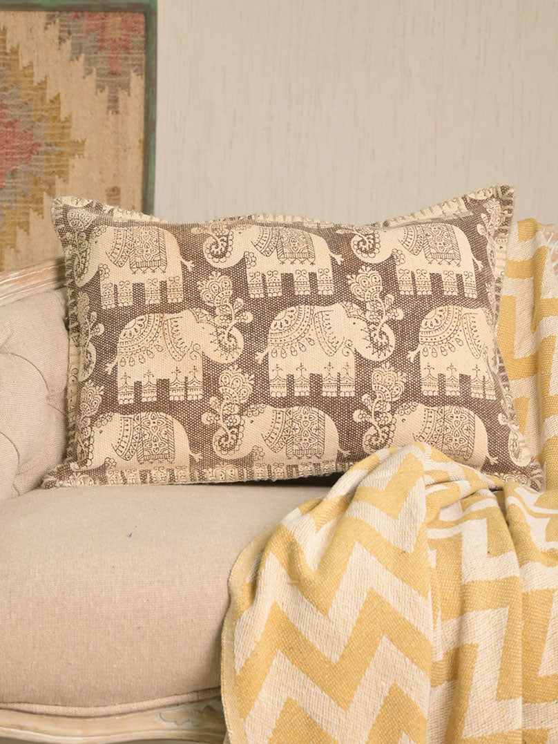 Elephant Indian Dhurrie Block Print Pillow Cover