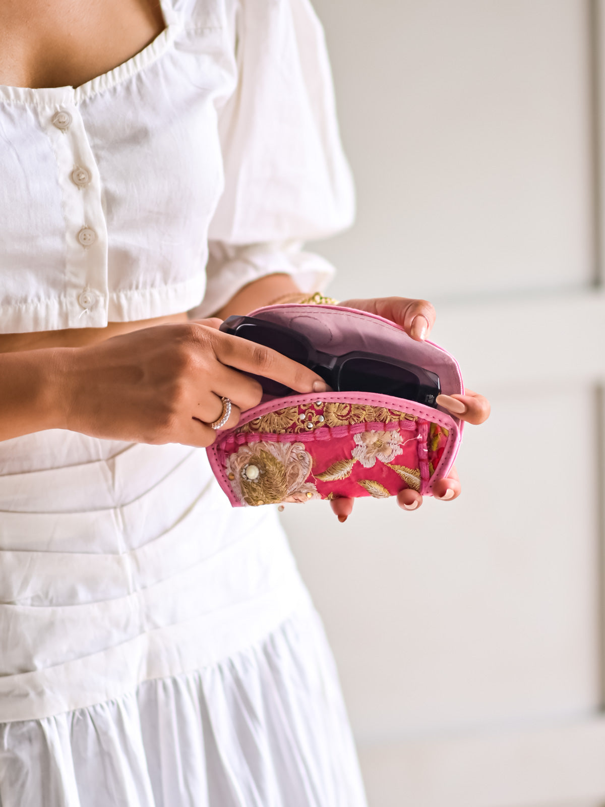 Pink Old Sari Recycled Fabric Goggle Case