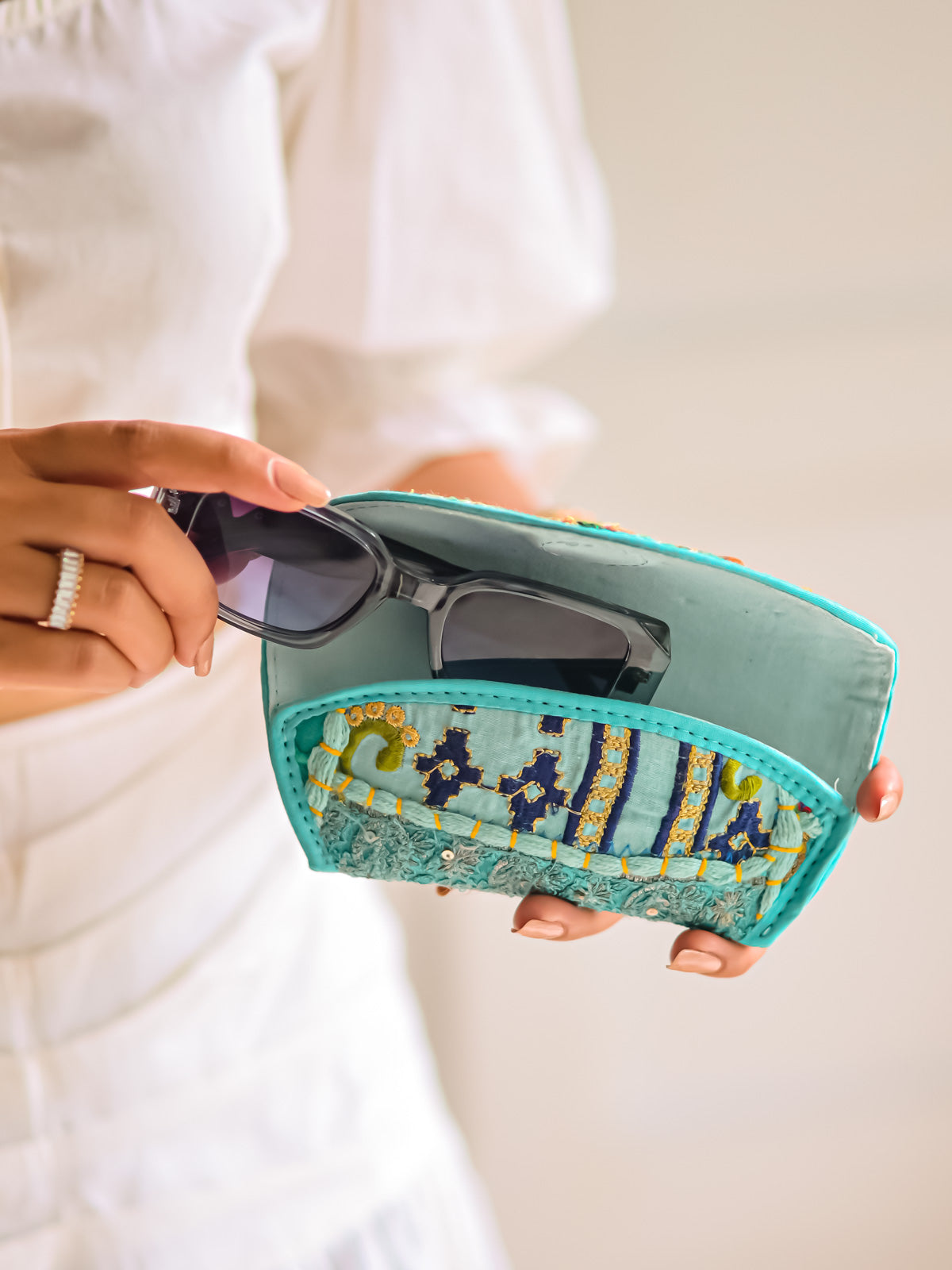 Blue Old Sari Recycled Fabric Goggle Case