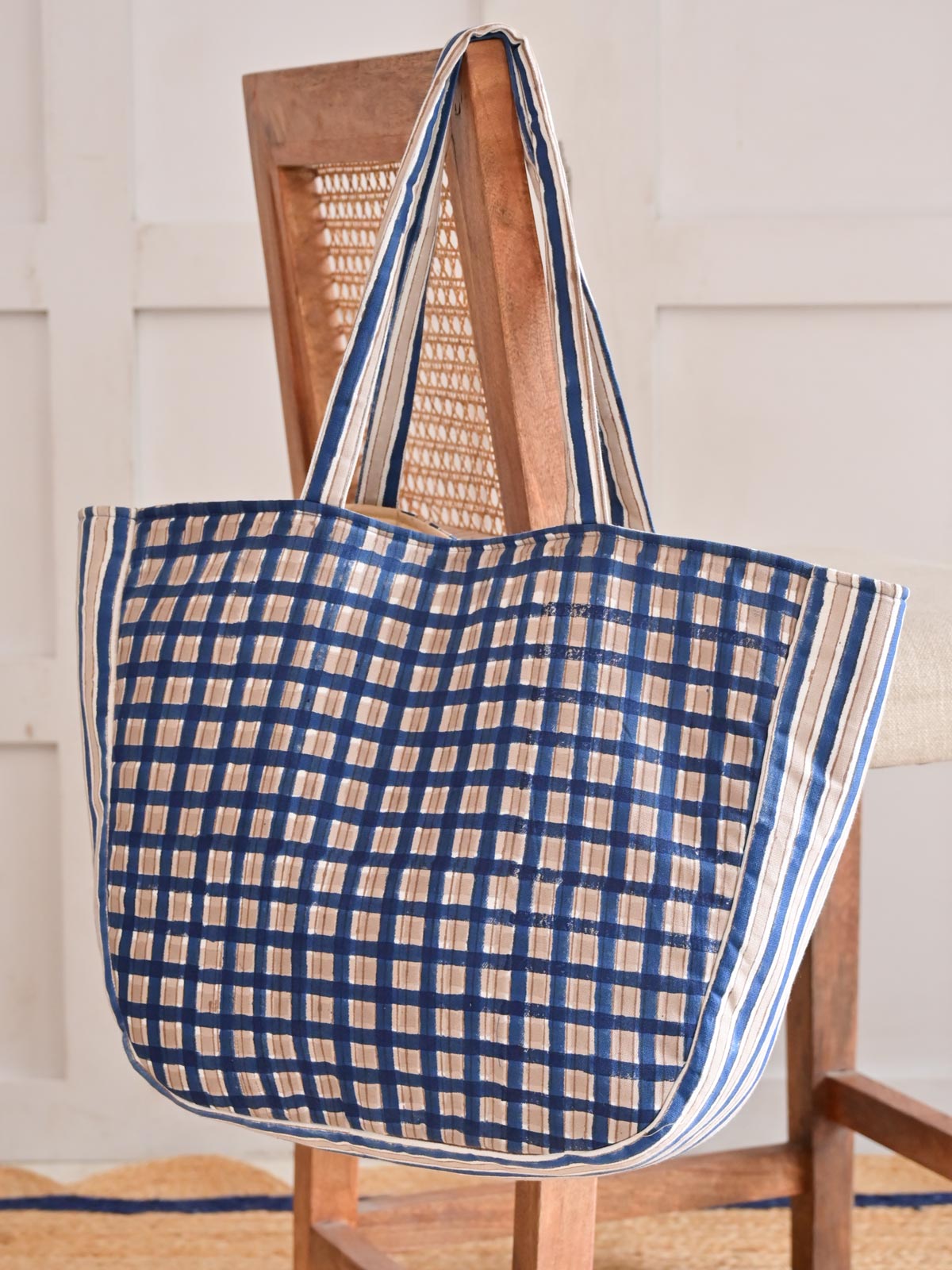 Plaid Check Block Printed Tote Bag