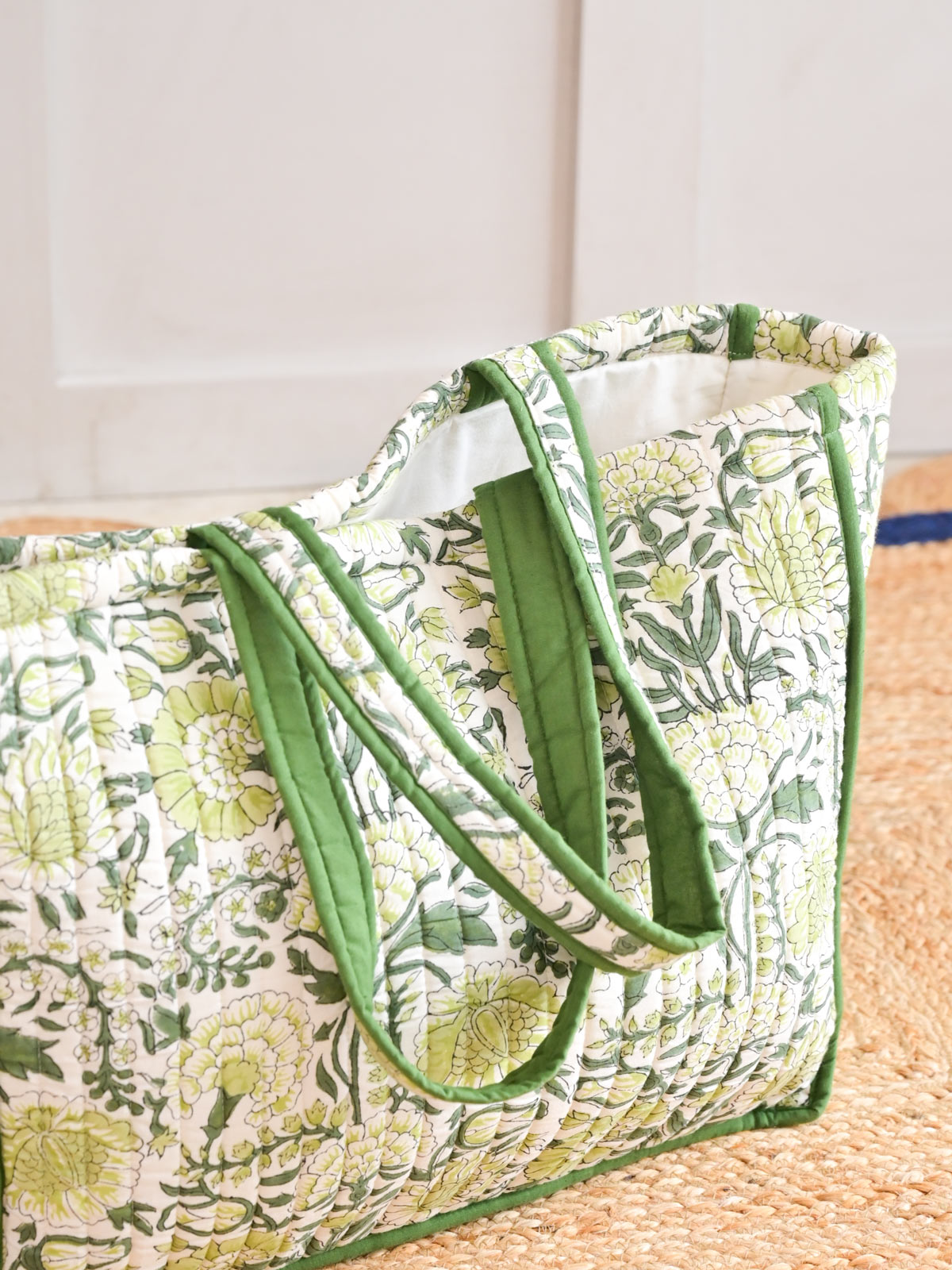 Floral Block Printed Padded Tote Bag