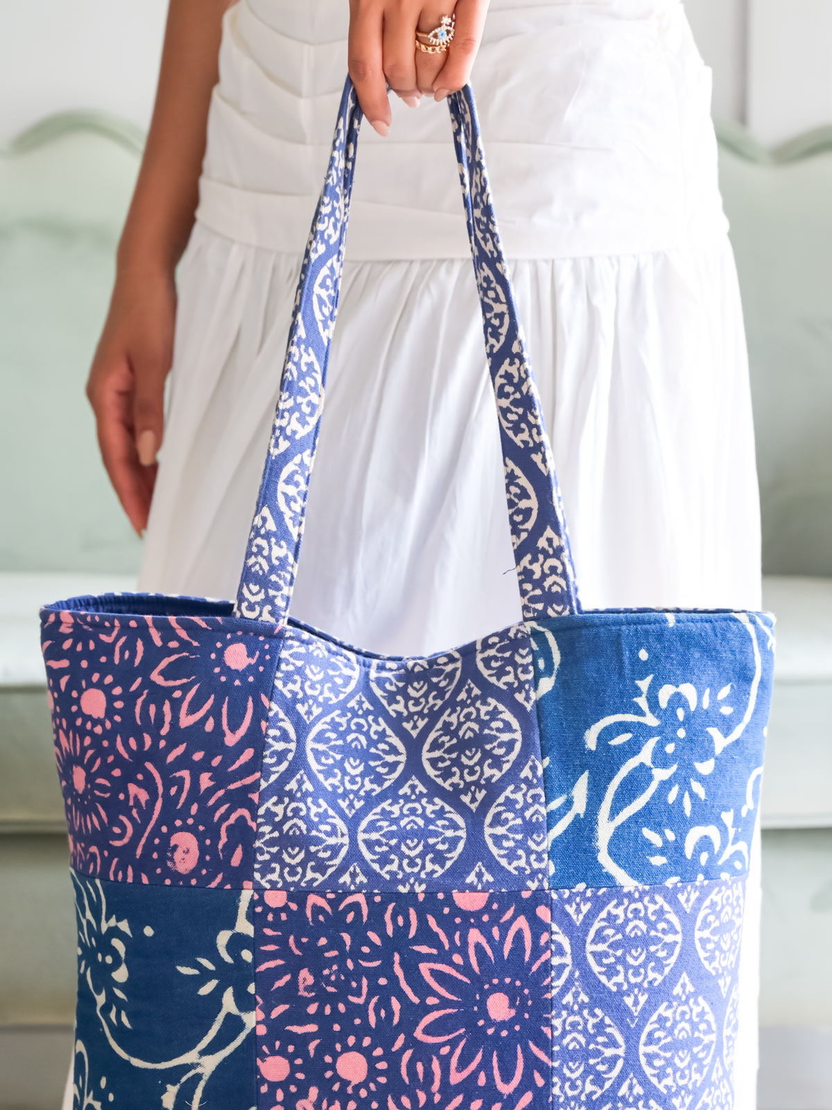 Cotton Hand Printed Patchwork Tote Bag