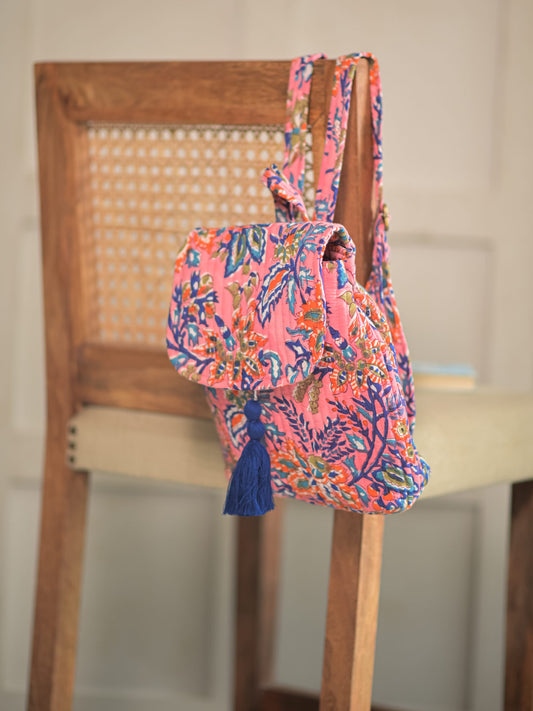 Quilted Backpack With Hand Printing