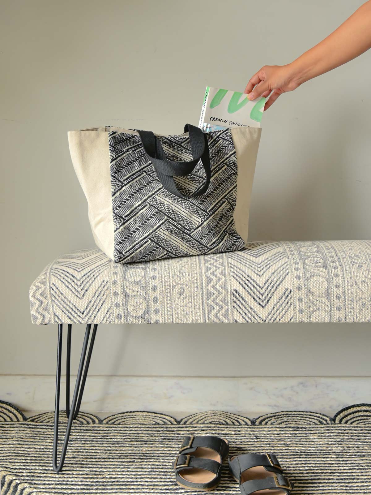 Tote Bag Jacquard and Canvas Fabric