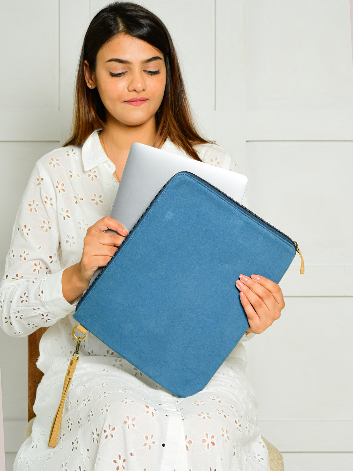 Grayish Blue Cotton Canvas Laptop Sleeve