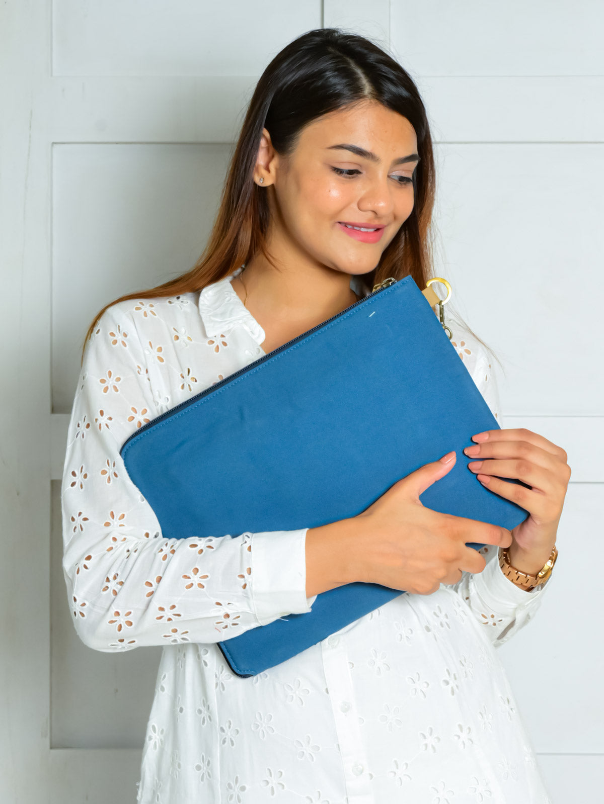 Grayish Blue Cotton Canvas Laptop Sleeve