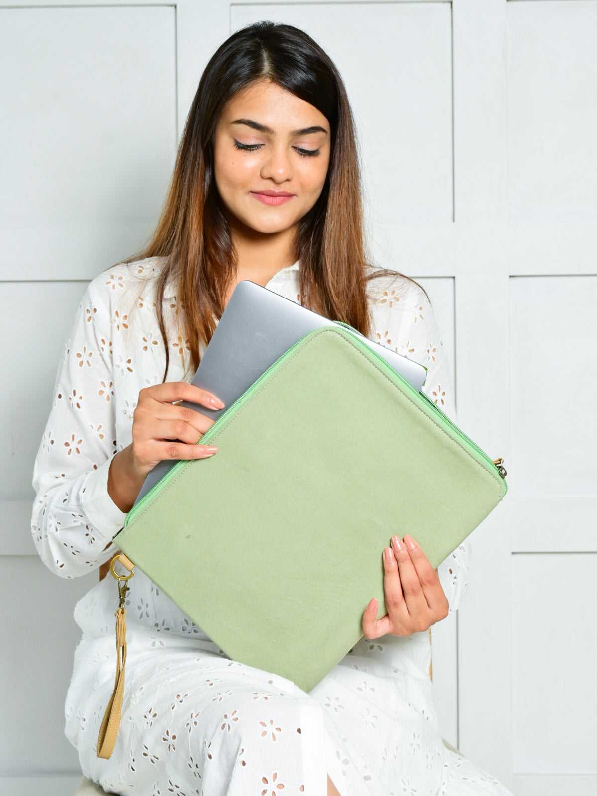 Green Cotton Canvas Laptop Sleeve