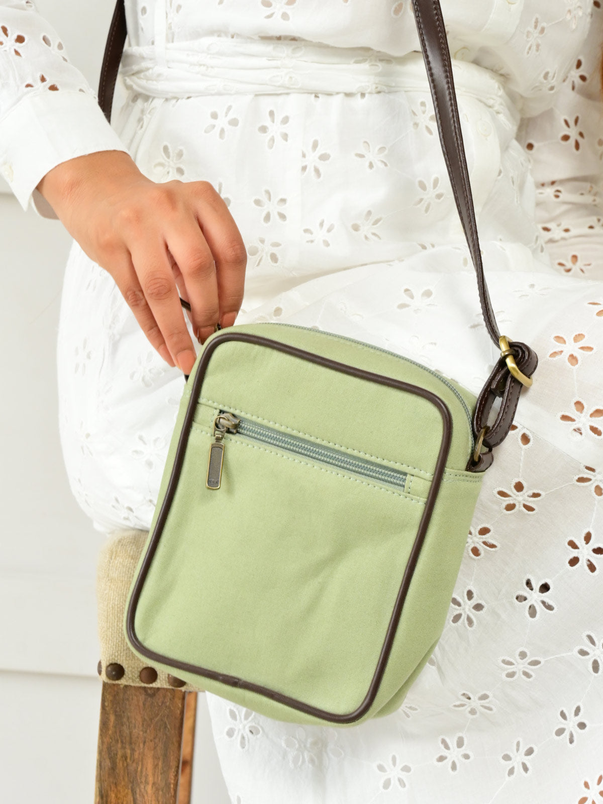 Green Canvas Messenger Sling Bag