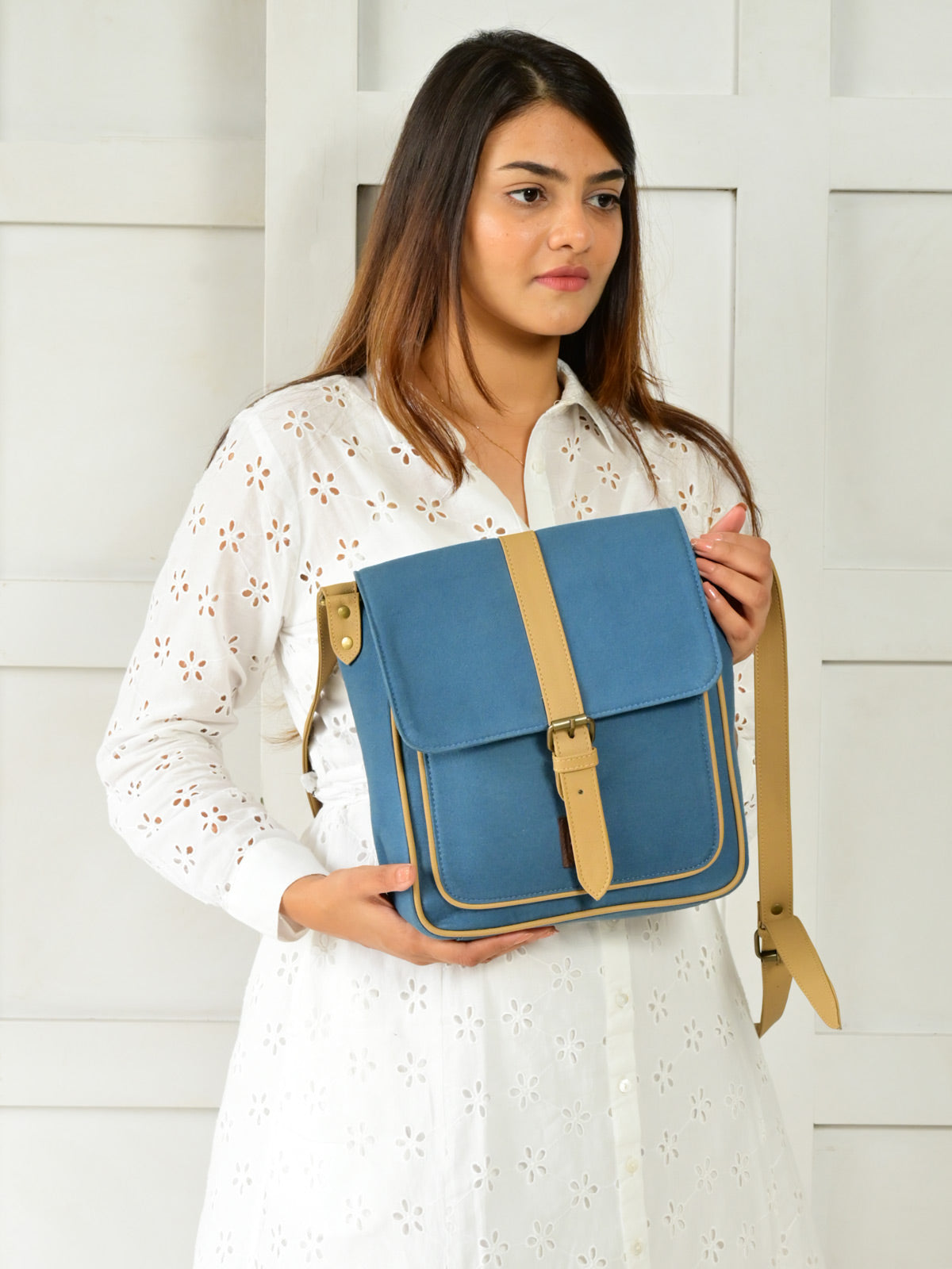 Grayish Blue Canvas Crossbody Sling Bag