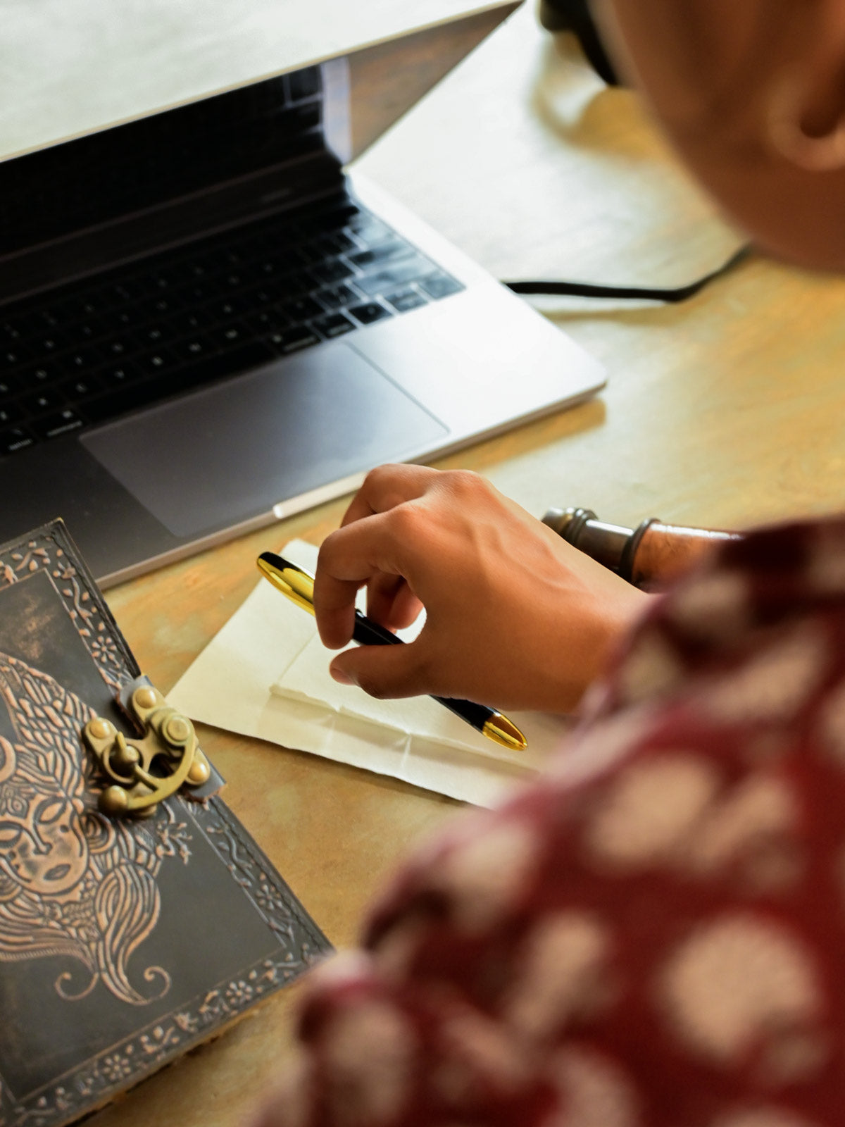 Handmade Paper Leather Notebook with Lock