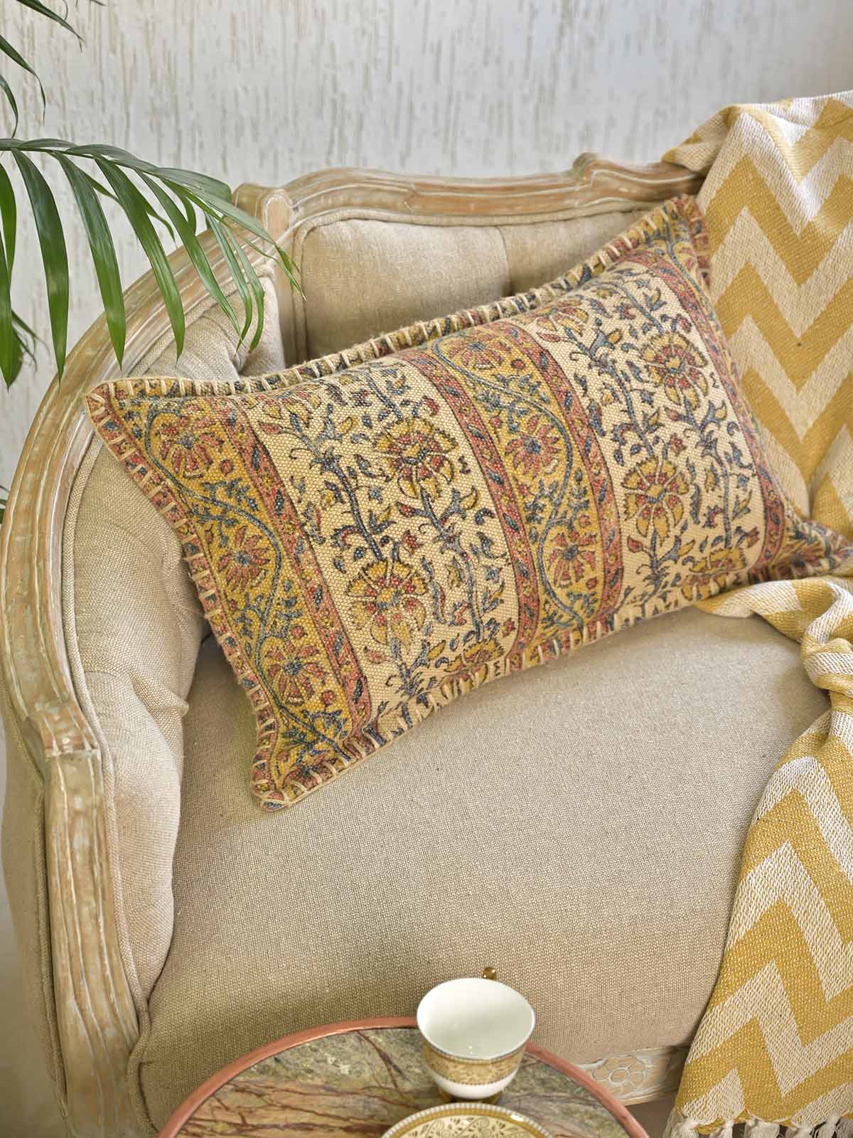 Hand Block Print Pillow Case Cover 16x24Inc - Yellow