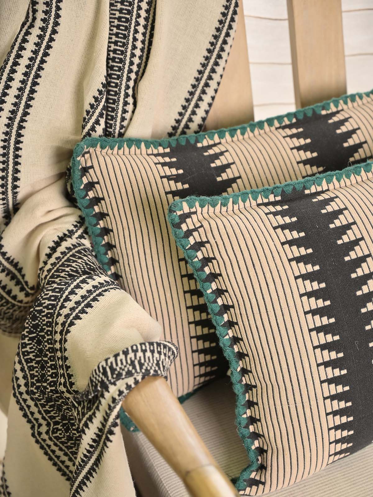 Aztec Pattern Black & Beige Woven Pillow Cover