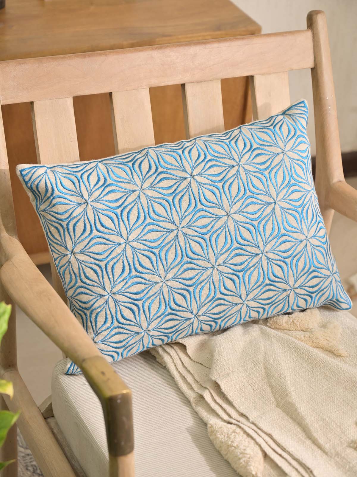 Martha Embroidered Linen Pillow Cover Rectangular