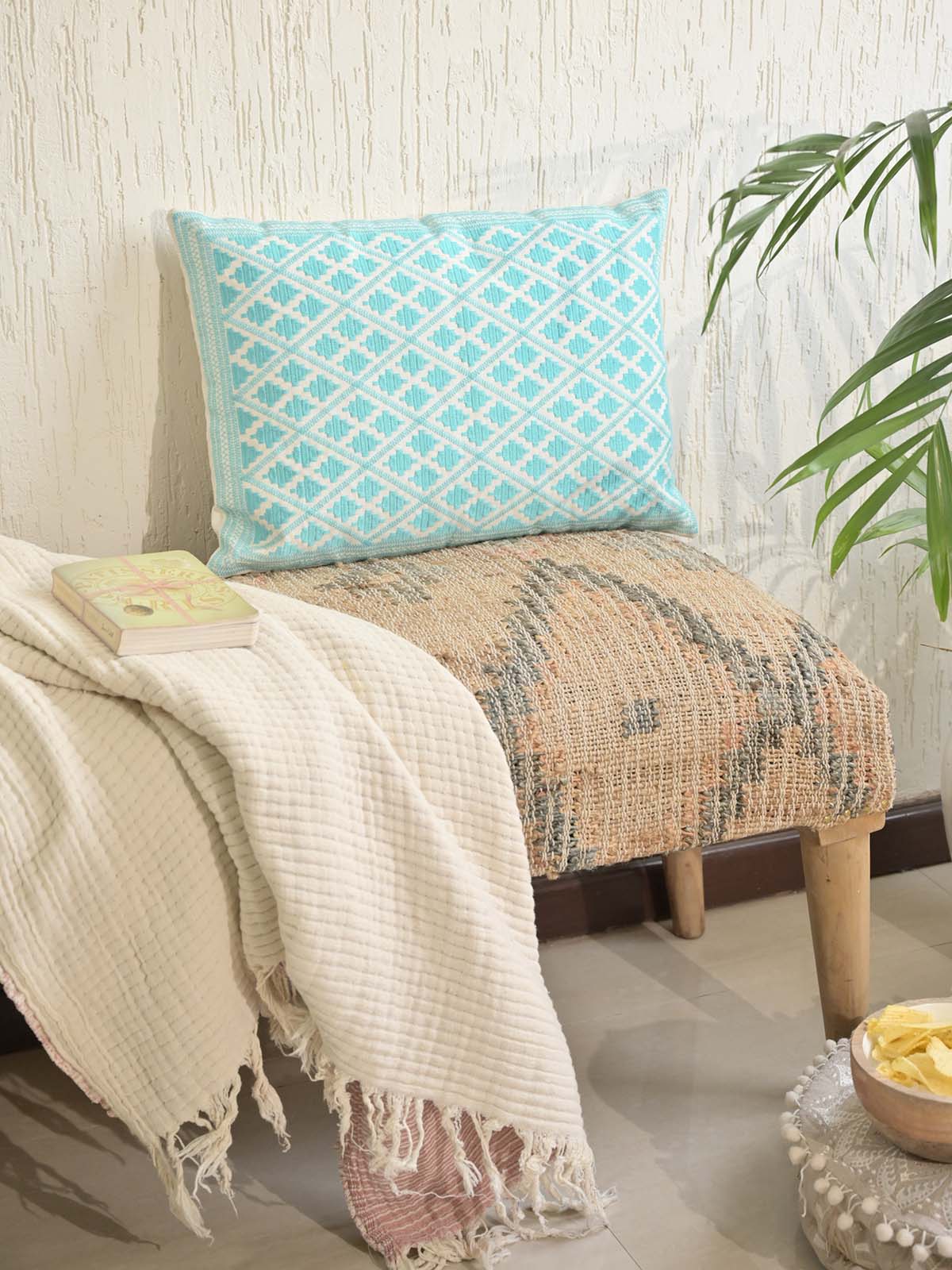 Timbuktu Diamond Embroidered Pillow Cover - Aqua