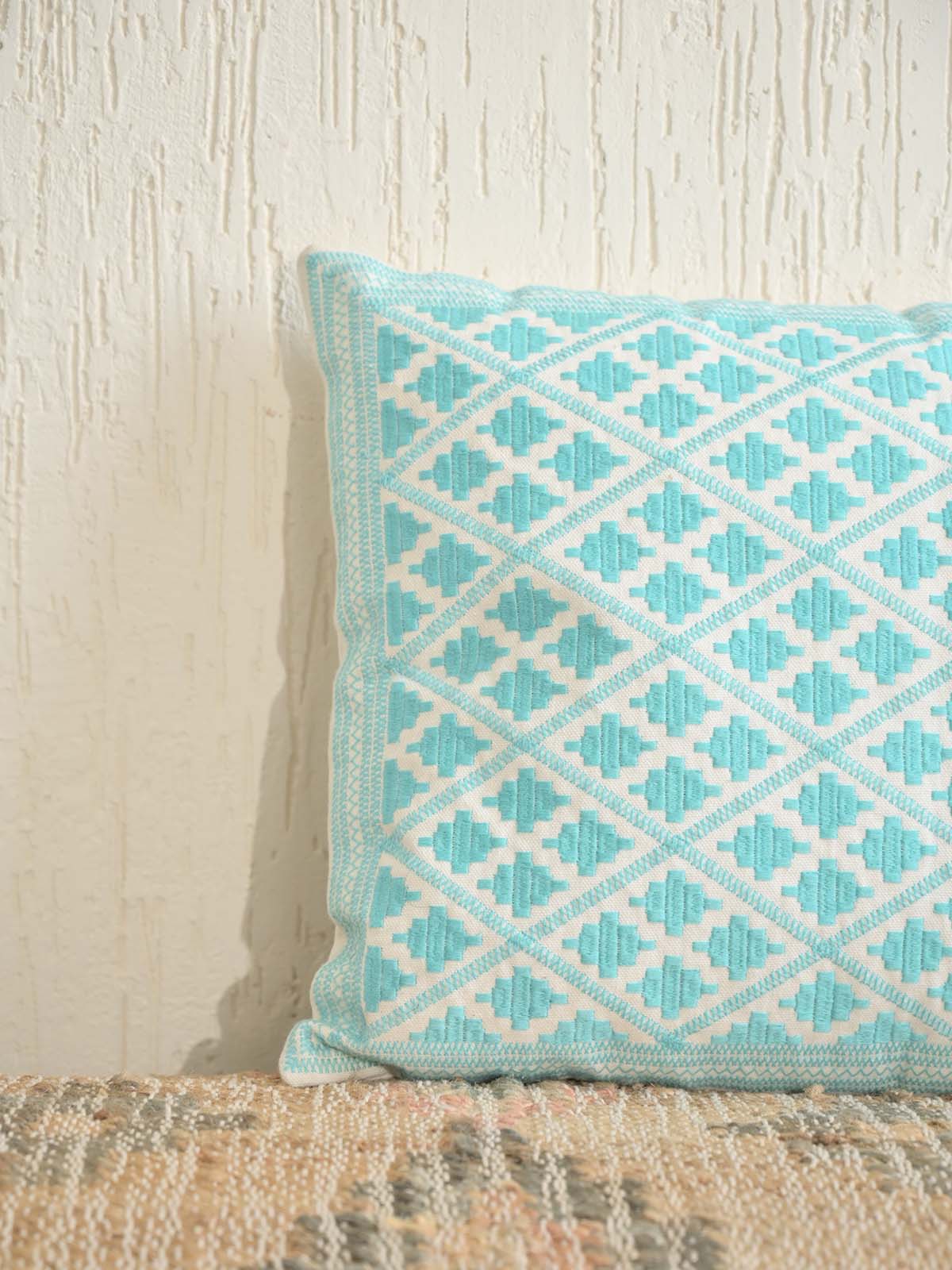 Timbuktu Diamond Embroidered Pillow Cover - Aqua