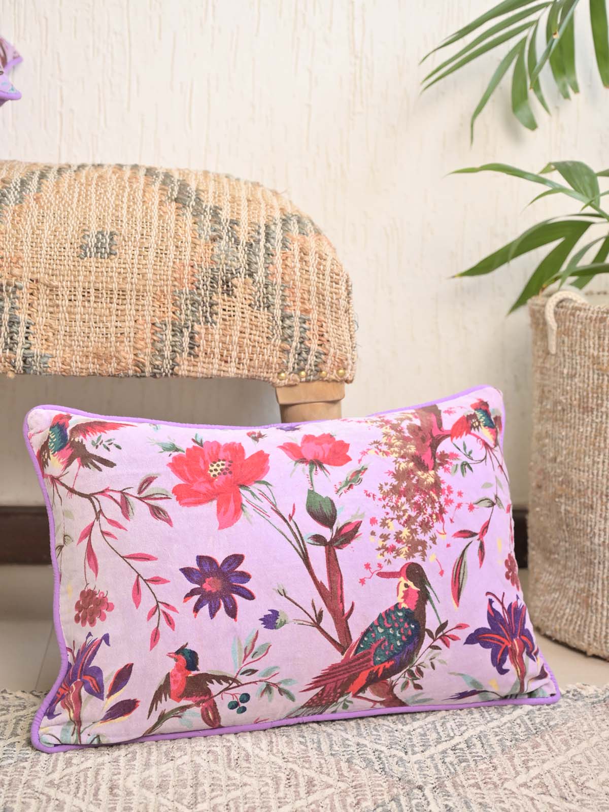 Bird of Paradise Velvet Purple Pillow Cover Printed