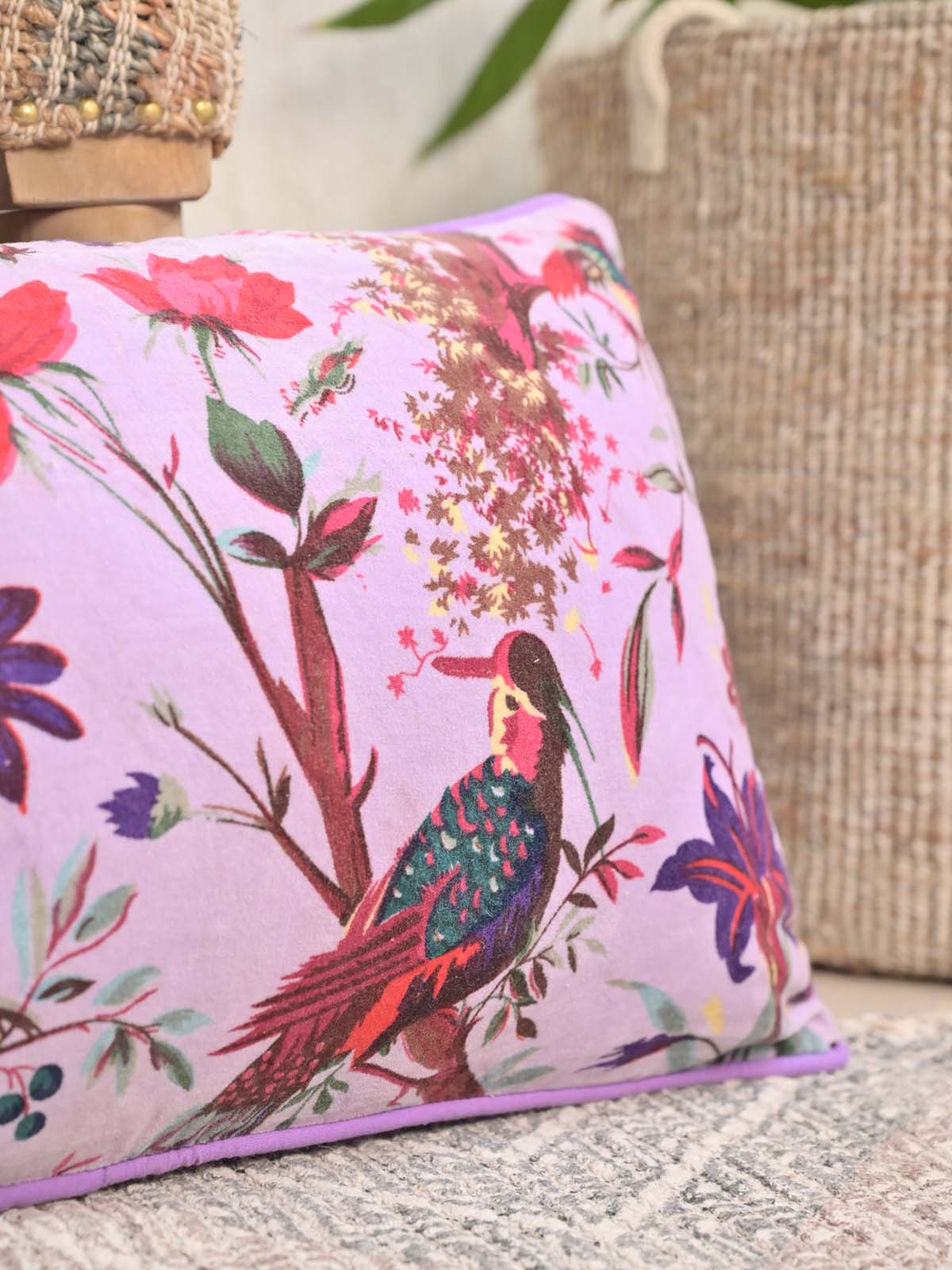 Bird of Paradise Velvet Purple Pillow Cover Printed