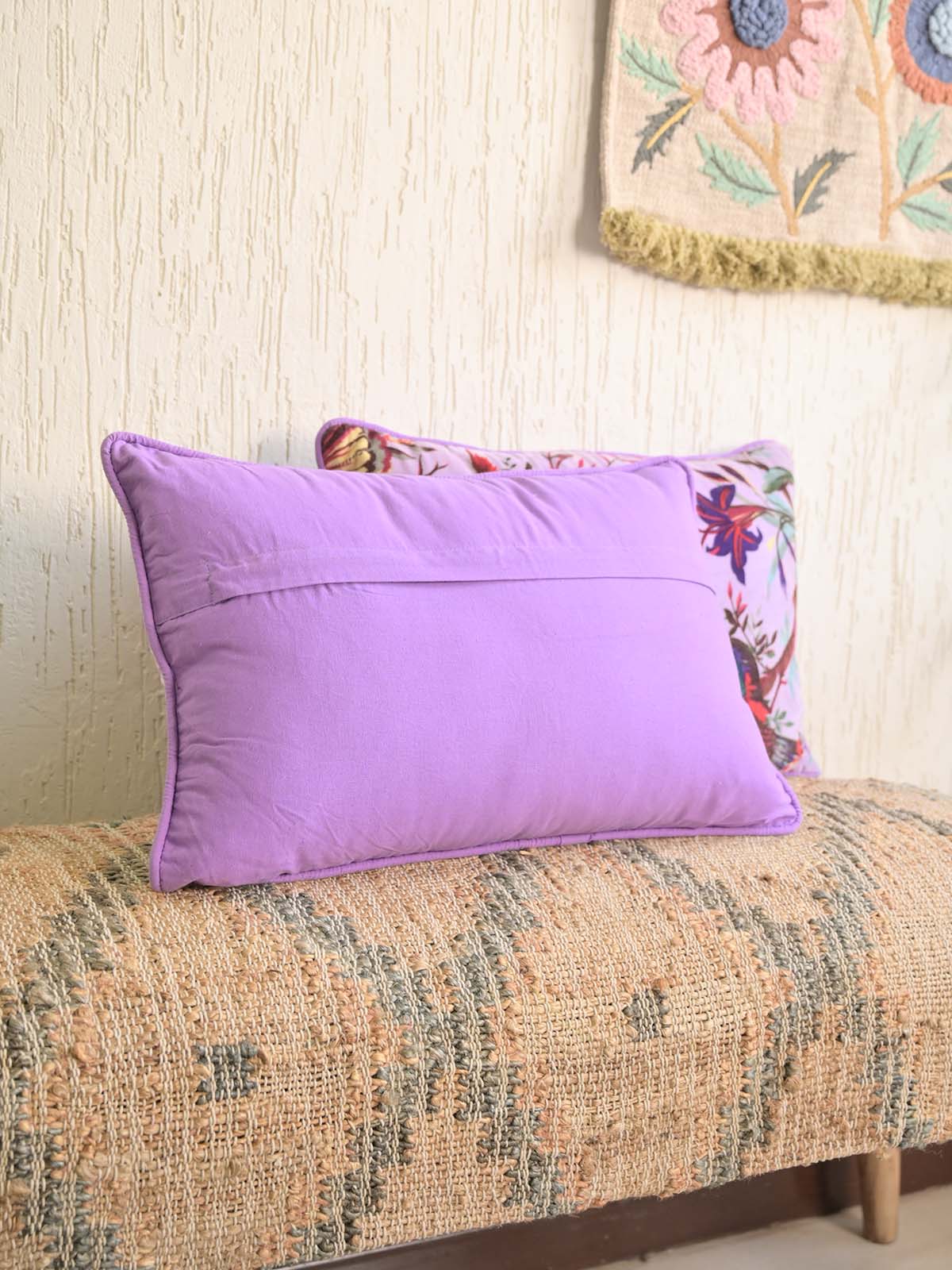 Bird of Paradise Velvet Purple Pillow Cover Printed