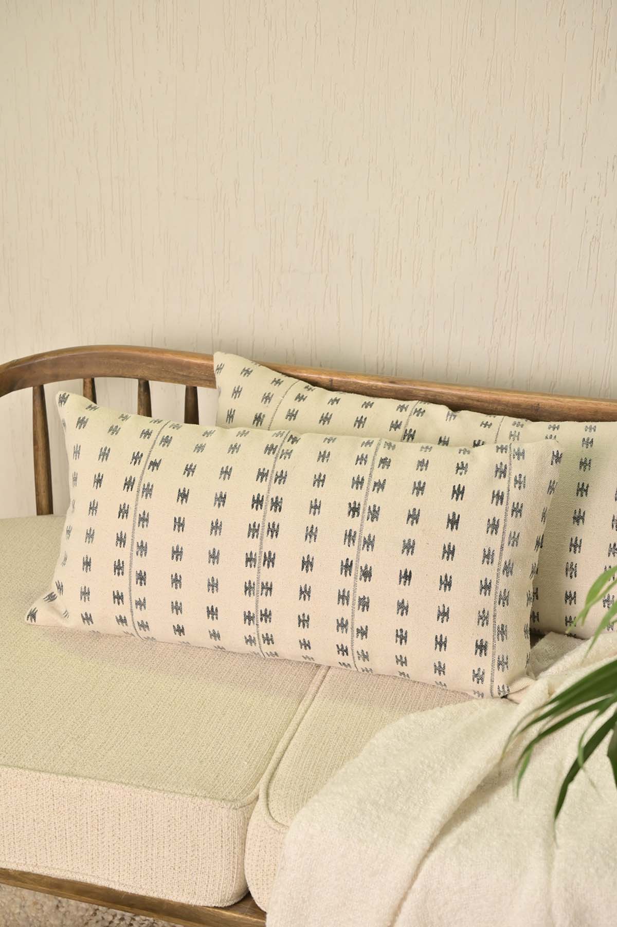 Block Print Patch Cotton Pillow Cover 14x28Inc