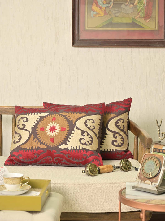 Rectangular Pillow Cover with Suzani Embroidery