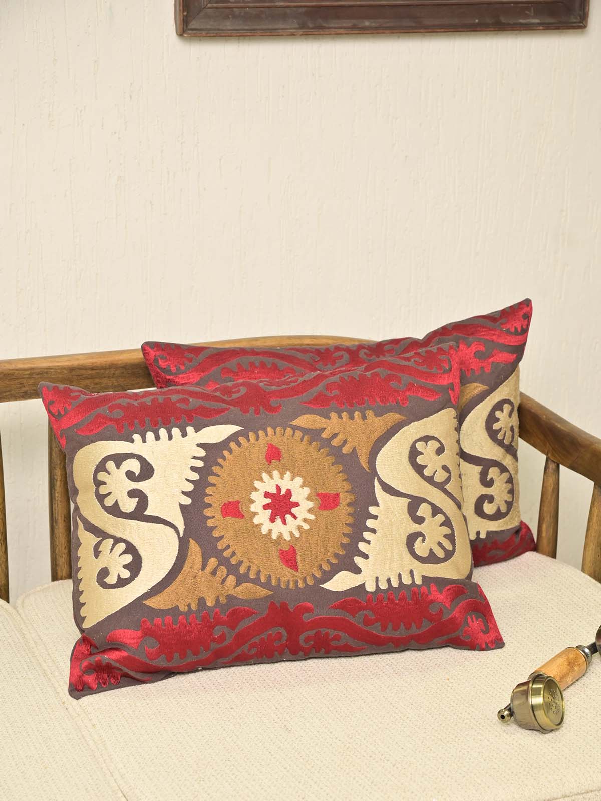 Rectangular Pillow Cover with Suzani Embroidery