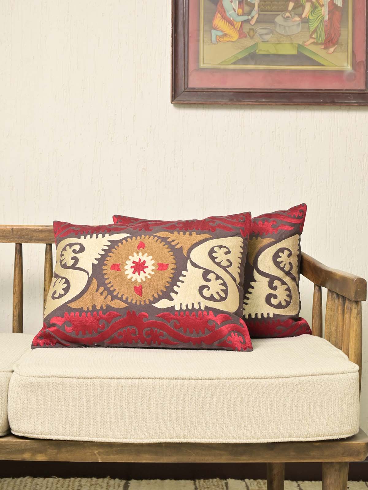 Rectangular Pillow Cover with Suzani Embroidery