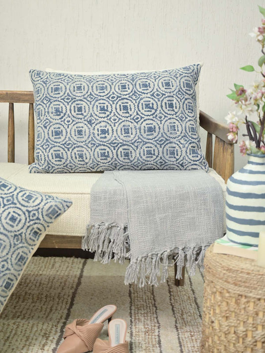 Block Printed Blue Pillow Cover 16x24inc