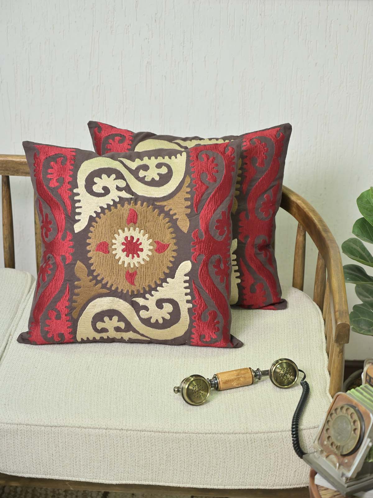 Suzani Embroidered Crewel Cushion Cover 18x18Inc