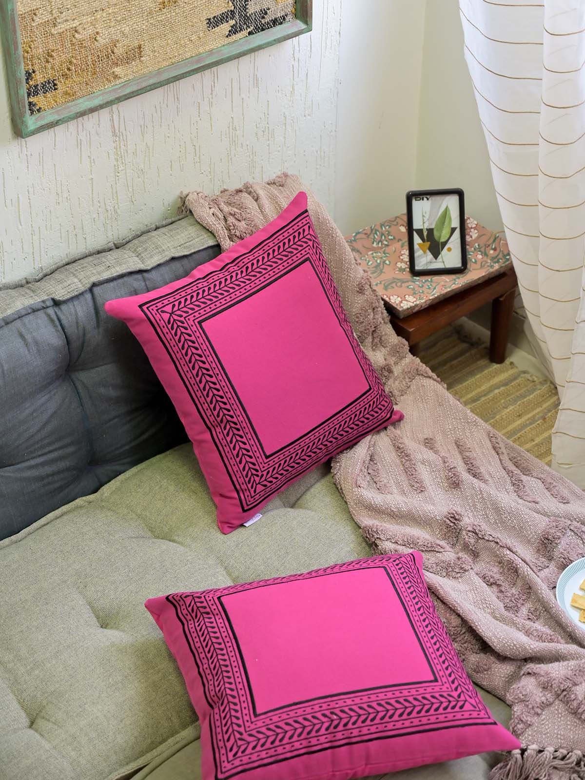 Hot Pink Embroidered Cushion Cover 18x18Inc