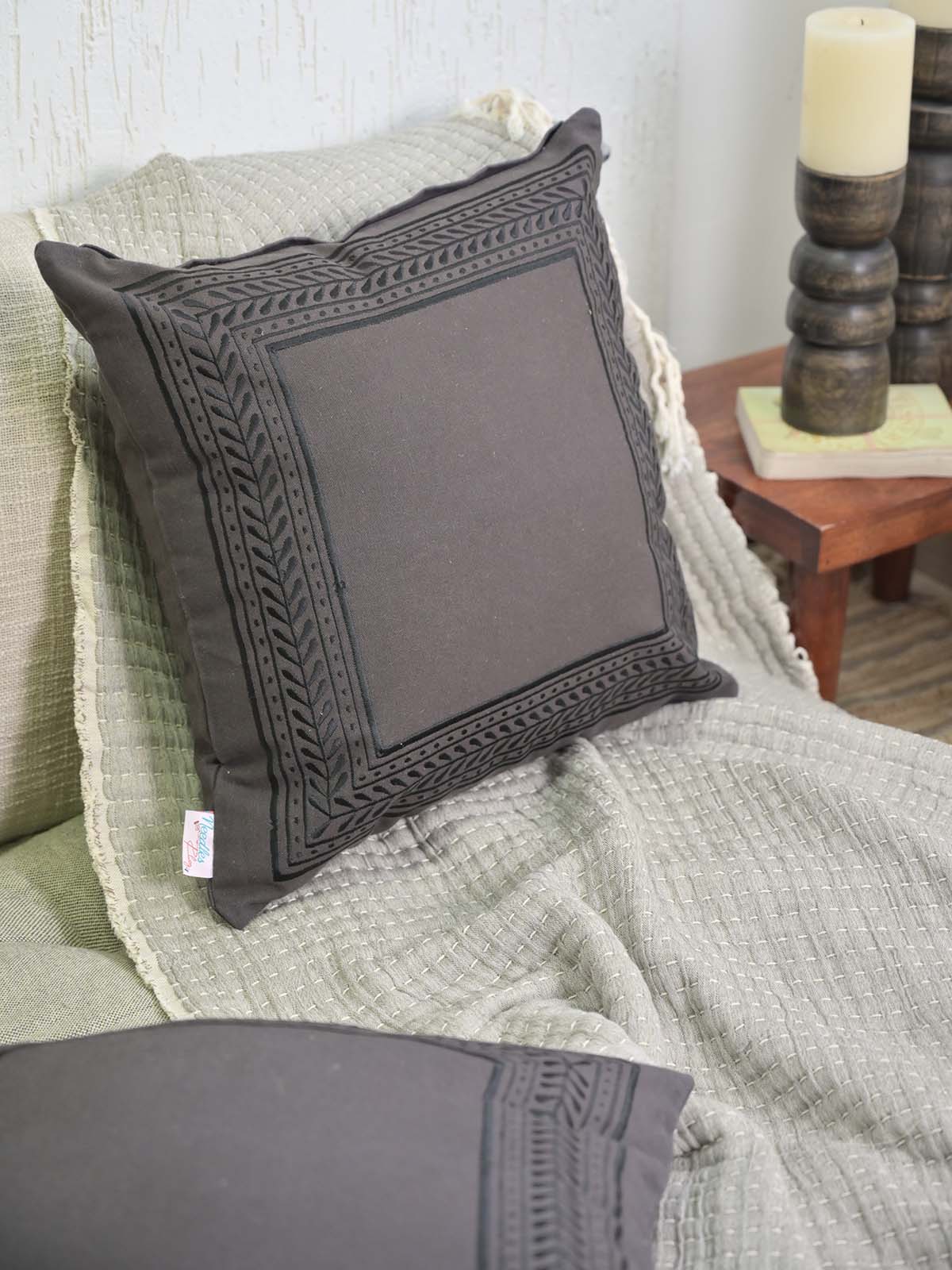 Black Embroidered Sofa Cushion Cover 18″x18″Inc