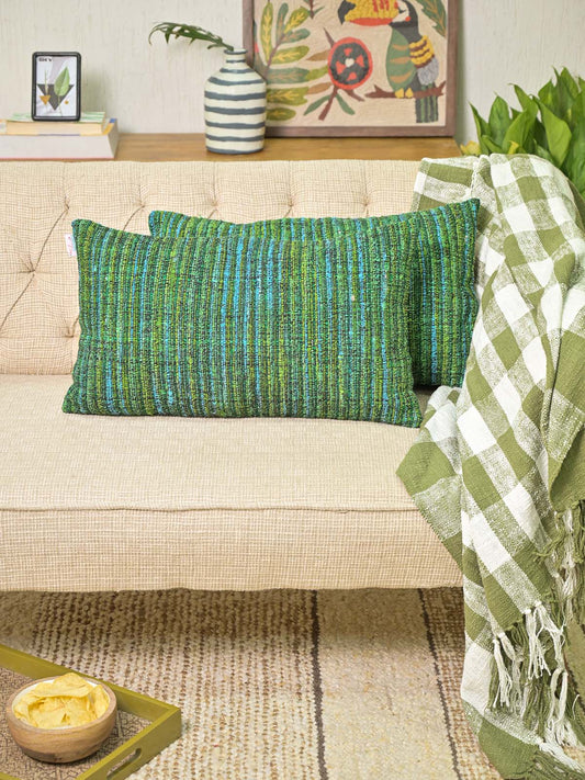 Green Boho Striped 14"x24" Pillow Cover Woven