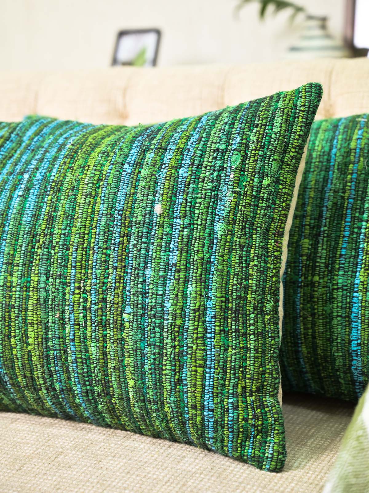 Green Boho Striped 14"x24" Pillow Cover Woven