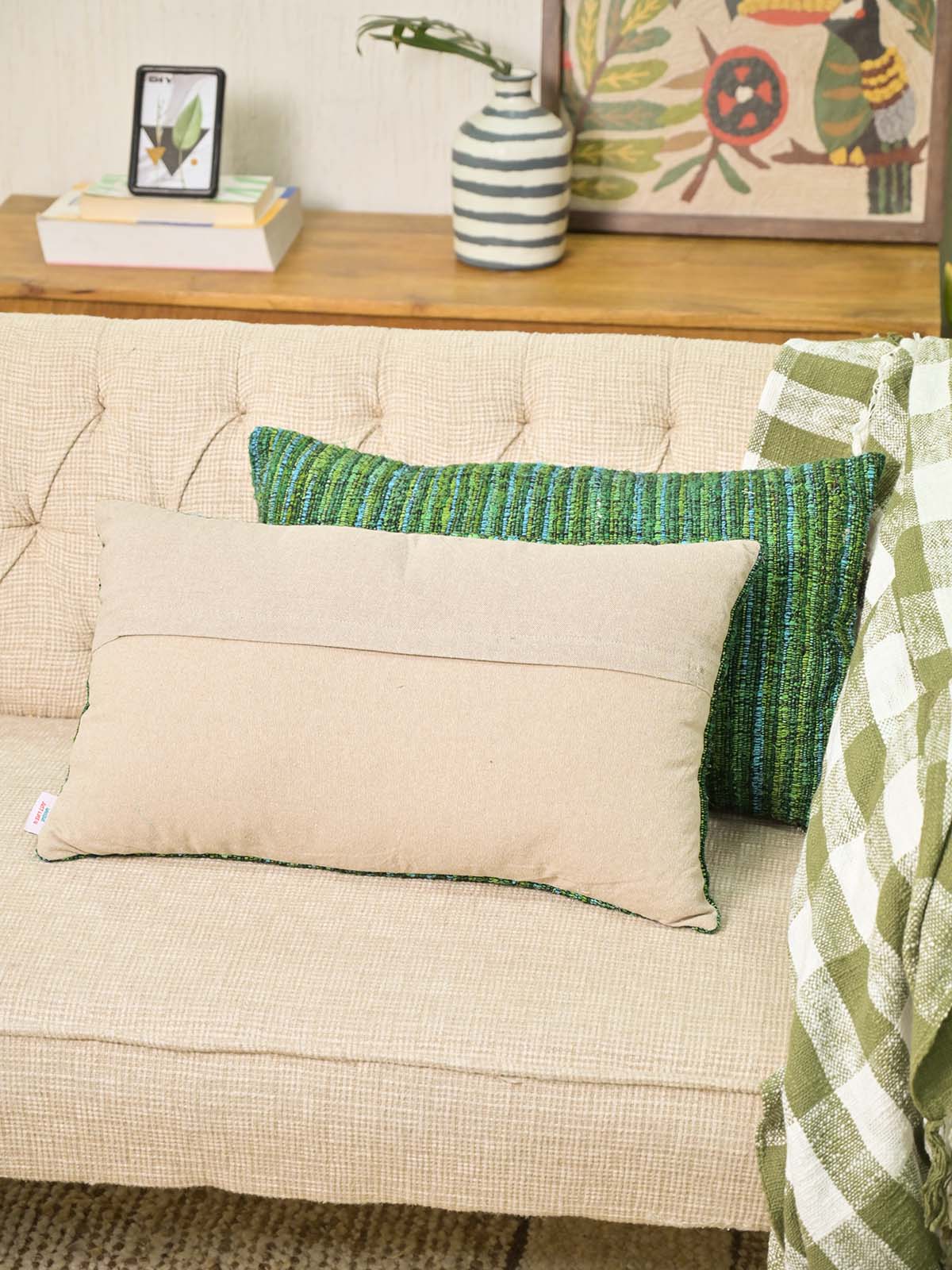 Green Boho Striped 14"x24" Pillow Cover Woven