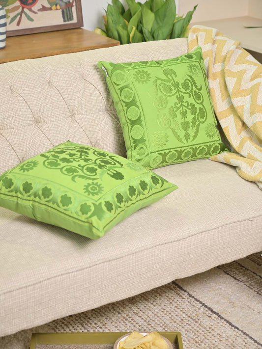 Green Embroidered Suzani Cushion Cover 18"x18" Embroidery